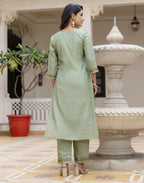 Silk Blend Embroidered Straight 3 Piece Kurta Set