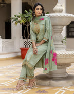 Silk Blend Embroidered Straight 3 Piece Kurta Set