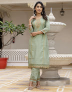 Silk Blend Embroidered Straight 3 Piece Kurta Set