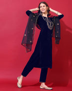 Velvet Embroidered Straight 3 Piece Kurta Set