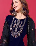 Velvet Embroidered Straight 3 Piece Kurta Set