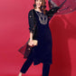 Velvet Embroidery Straight Kurta with Pant & Dupatta