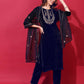Velvet Embroidery Straight Kurta with Pant & Dupatta