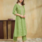 Light Green Cotton Embroidered Straight Kurta Set with Pant & Dupatta for Women