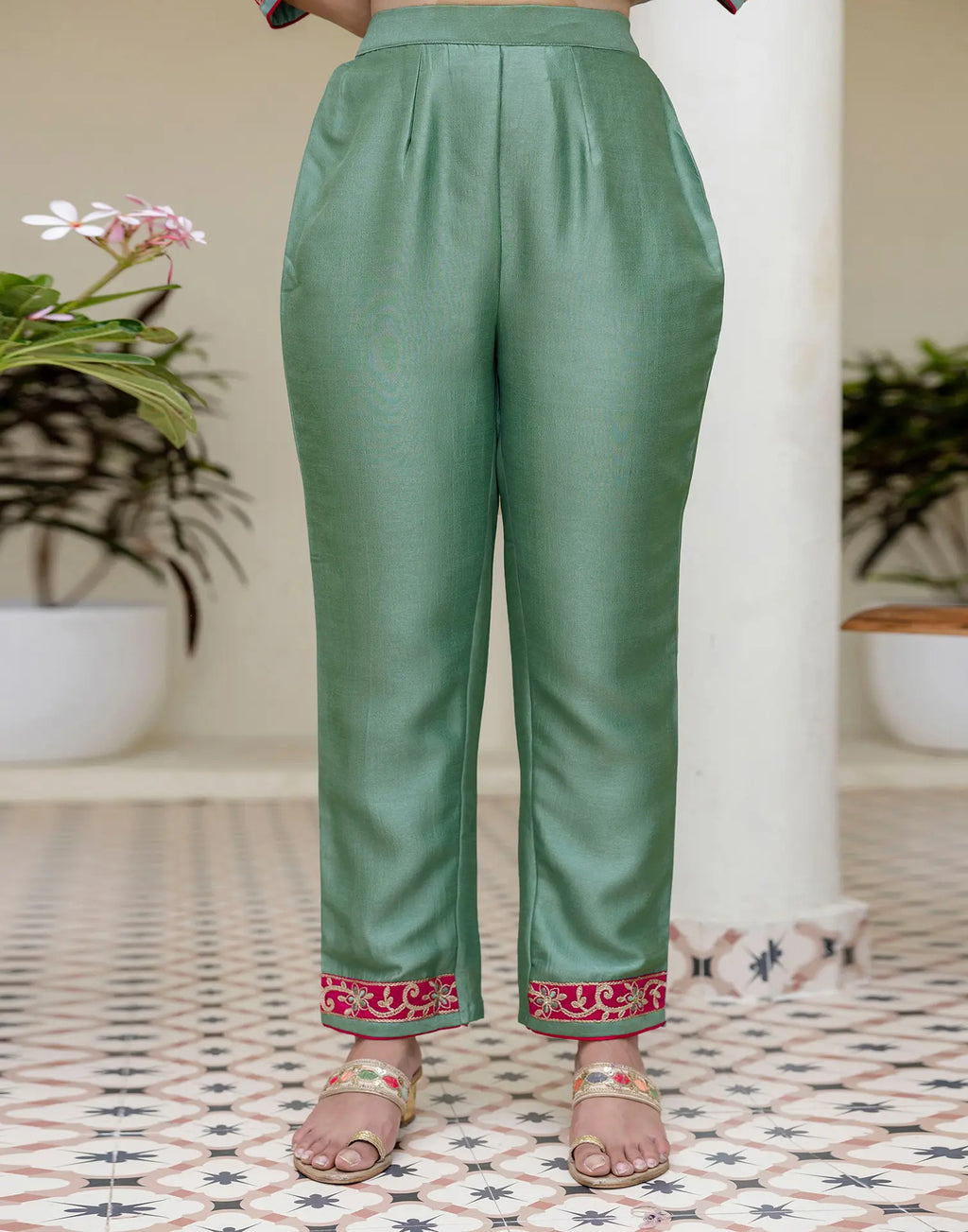 Silk Embroidered Straight 3 Piece Kurta Set