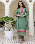 Silk Embroidered Straight 3 Piece Kurta Set