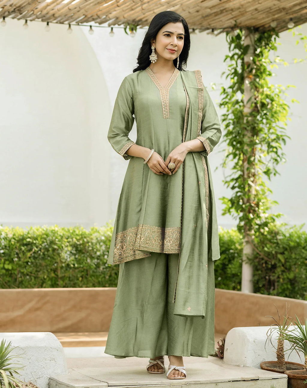 Silk Embroidered Anarkali 3 Piece Kurta Set
