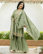 Silk Embroidered Anarkali 3 Piece Kurta Set