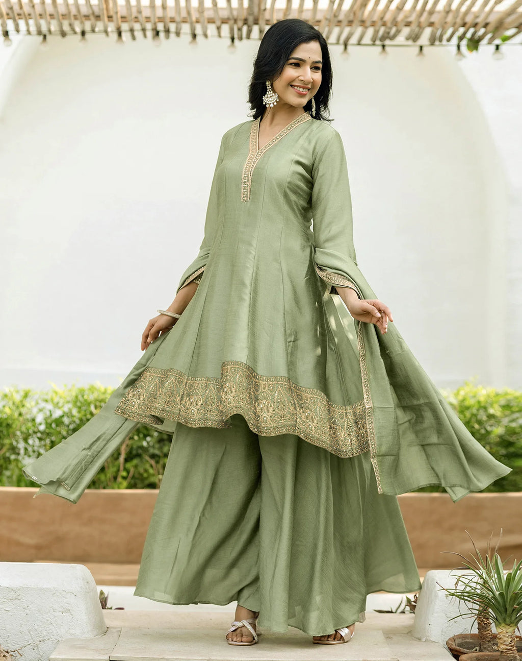 Silk Embroidered Anarkali 3 Piece Kurta Set