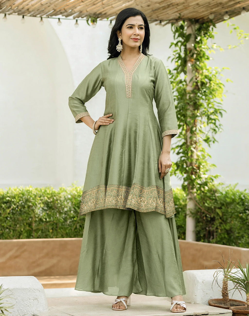 Silk Embroidered Anarkali 3 Piece Kurta Set