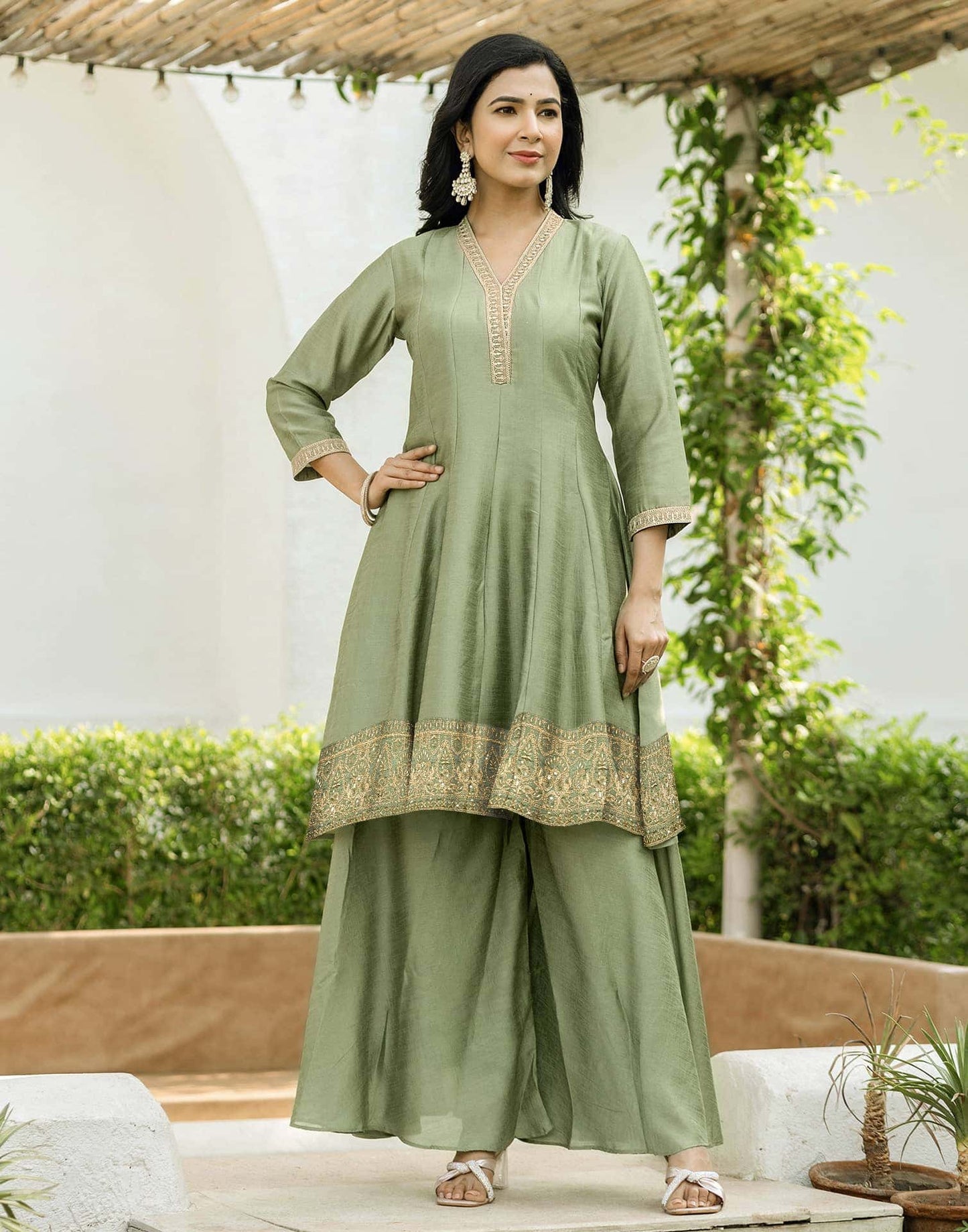 Silk Embroidery Lace Anarkali Kurta with Pant & Dupatta