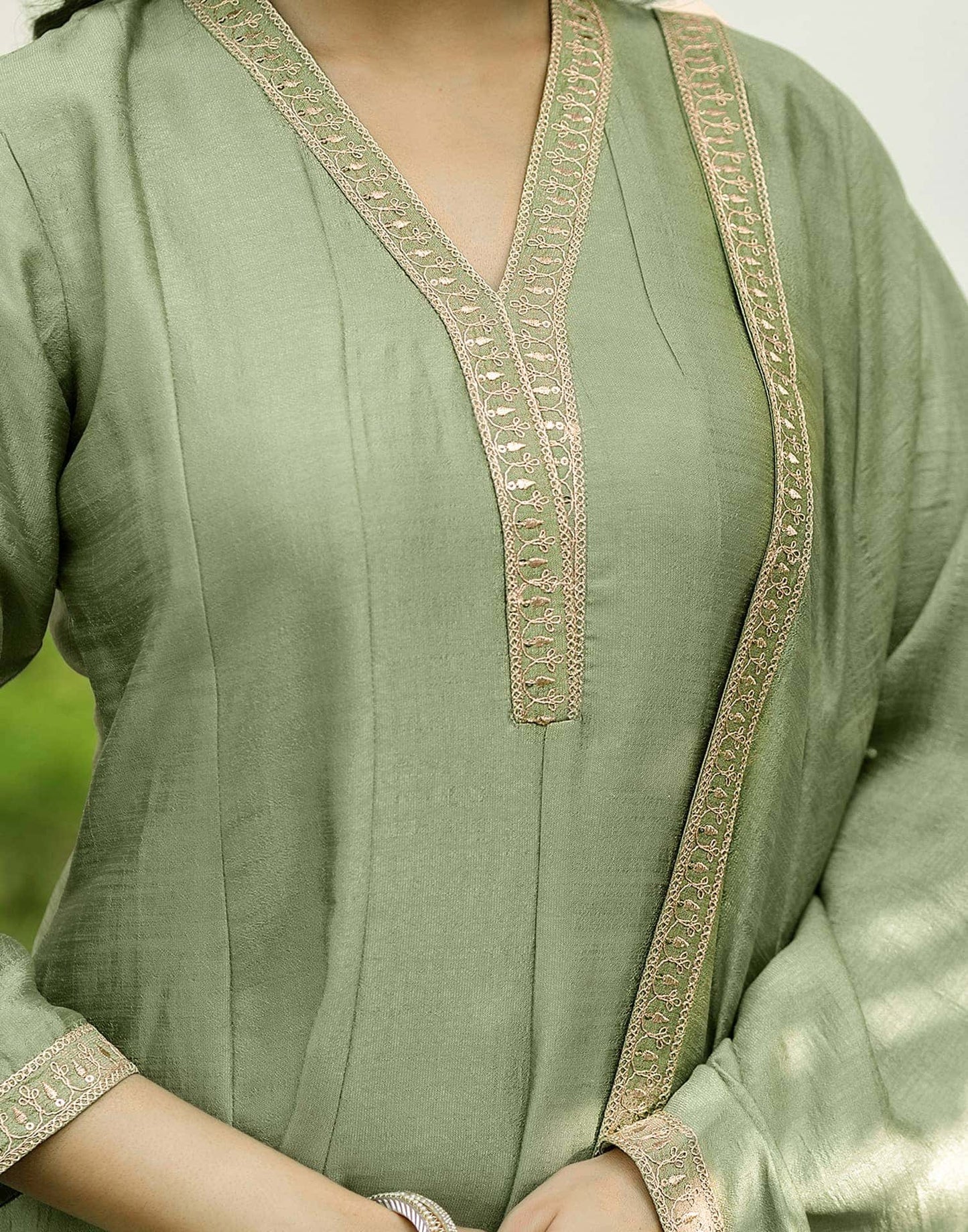 Silk Embroidery Lace Anarkali Kurta with Pant & Dupatta