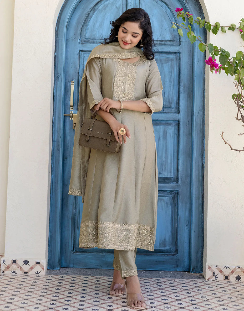 Silk Embroidered Anarkali 3 Piece Kurta Set