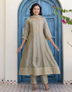 Silk Embroidered Anarkali 3 Piece Kurta Set