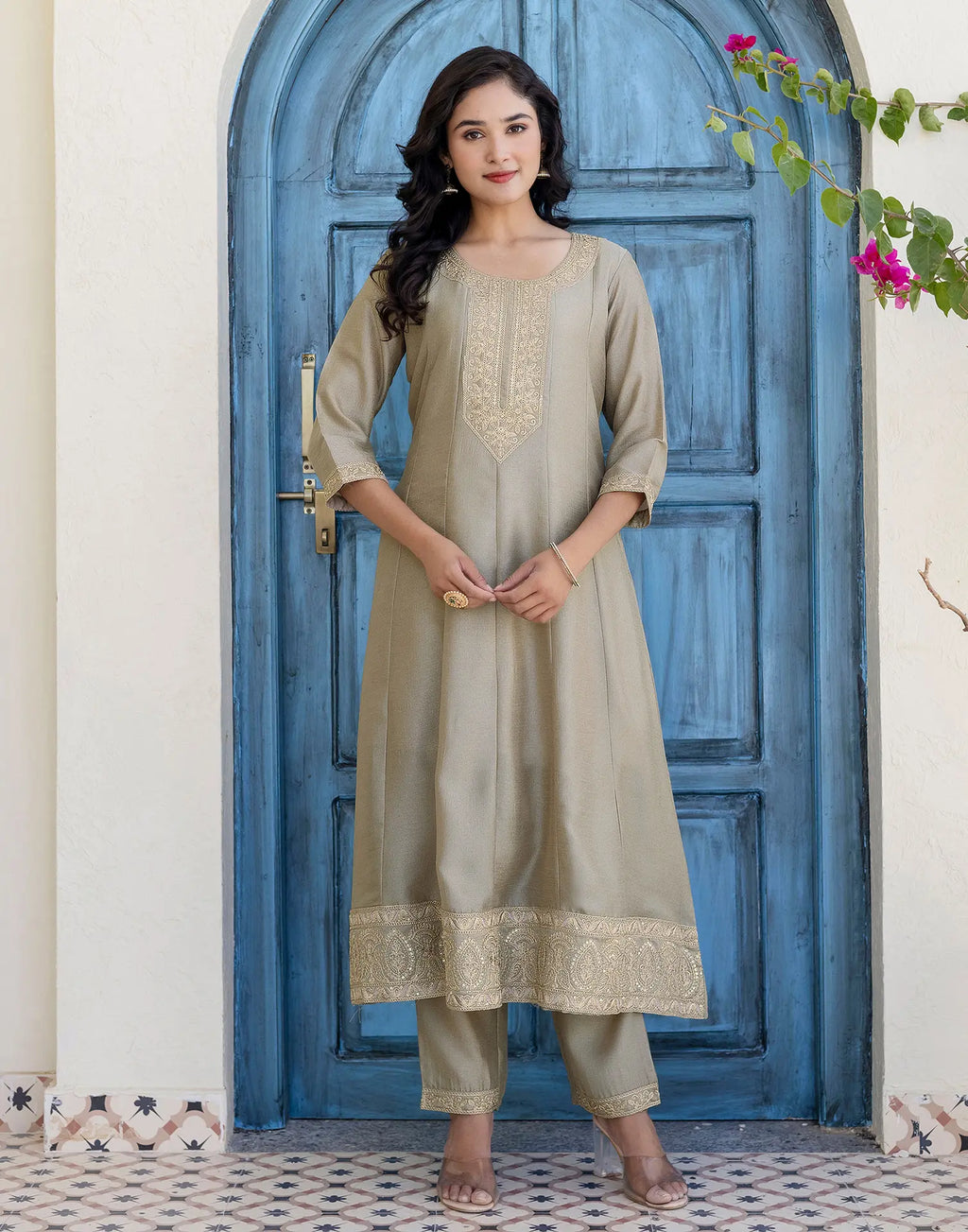 Silk Embroidered Anarkali 3 Piece Kurta Set