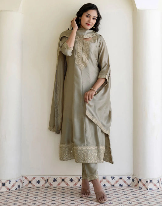 Silk Embroidered Anarkali 3 Piece Kurta Set