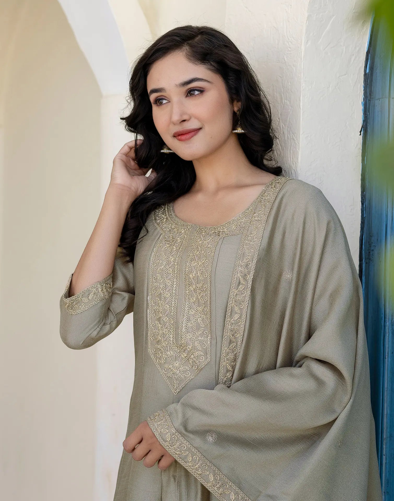 Silk Embroidered Anarkali 3 Piece Kurta Set