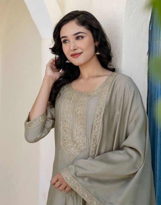 Silk Embroidered Anarkali 3 Piece Kurta Set