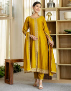 Poly Chinnon Embroidered A-Line 3 Piece Kurta Set