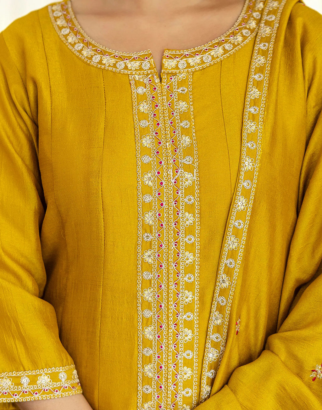 Poly Chinnon Embroidered A-Line 3 Piece Kurta Set