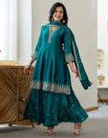 Poly Chinnon Embroidered Anarkali 3 Piece Kurta Set