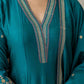 Silk Flared Embroidery V-Neck Kurta with Pant & Dupatta