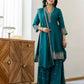 Silk Flared Embroidery V-Neck Kurta with Pant & Dupatta