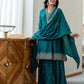 Silk Flared Embroidery V-Neck Kurta with Pant & Dupatta
