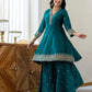 Silk Flared Embroidery V-Neck Kurta with Pant & Dupatta