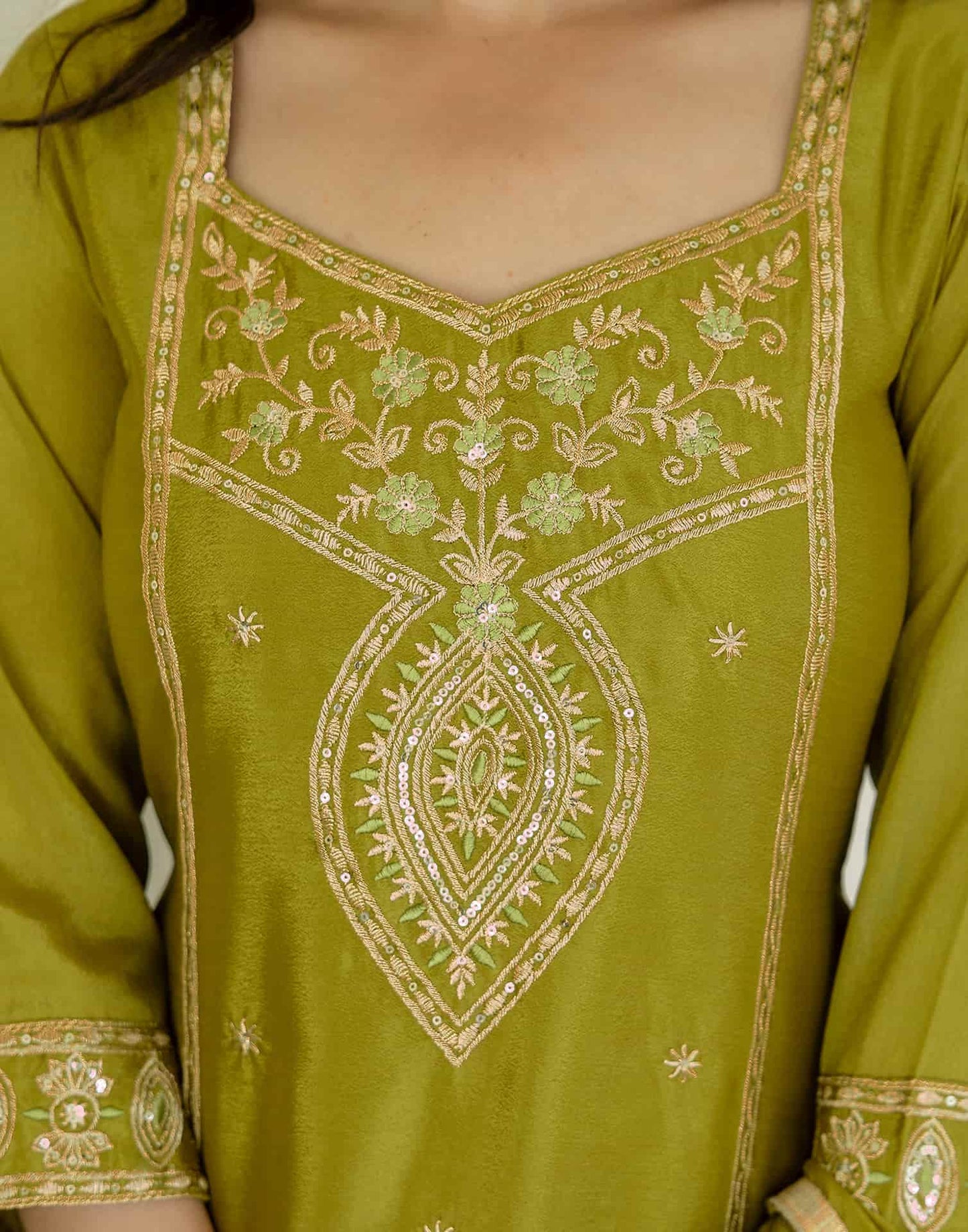 Silk Straight Embroidery Square Neck Kurta with Pant & Dupatta
