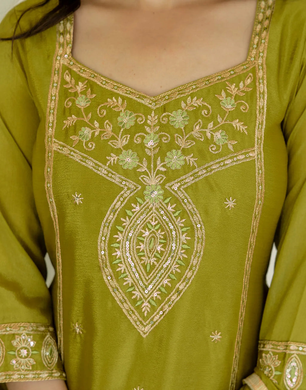 Poly Chinnon Embroidered Straight 3 Piece Kurta Set
