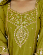 Poly Chinnon Embroidered Straight 3 Piece Kurta Set