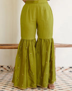 Poly Chinnon Embroidered Straight 3 Piece Kurta Set