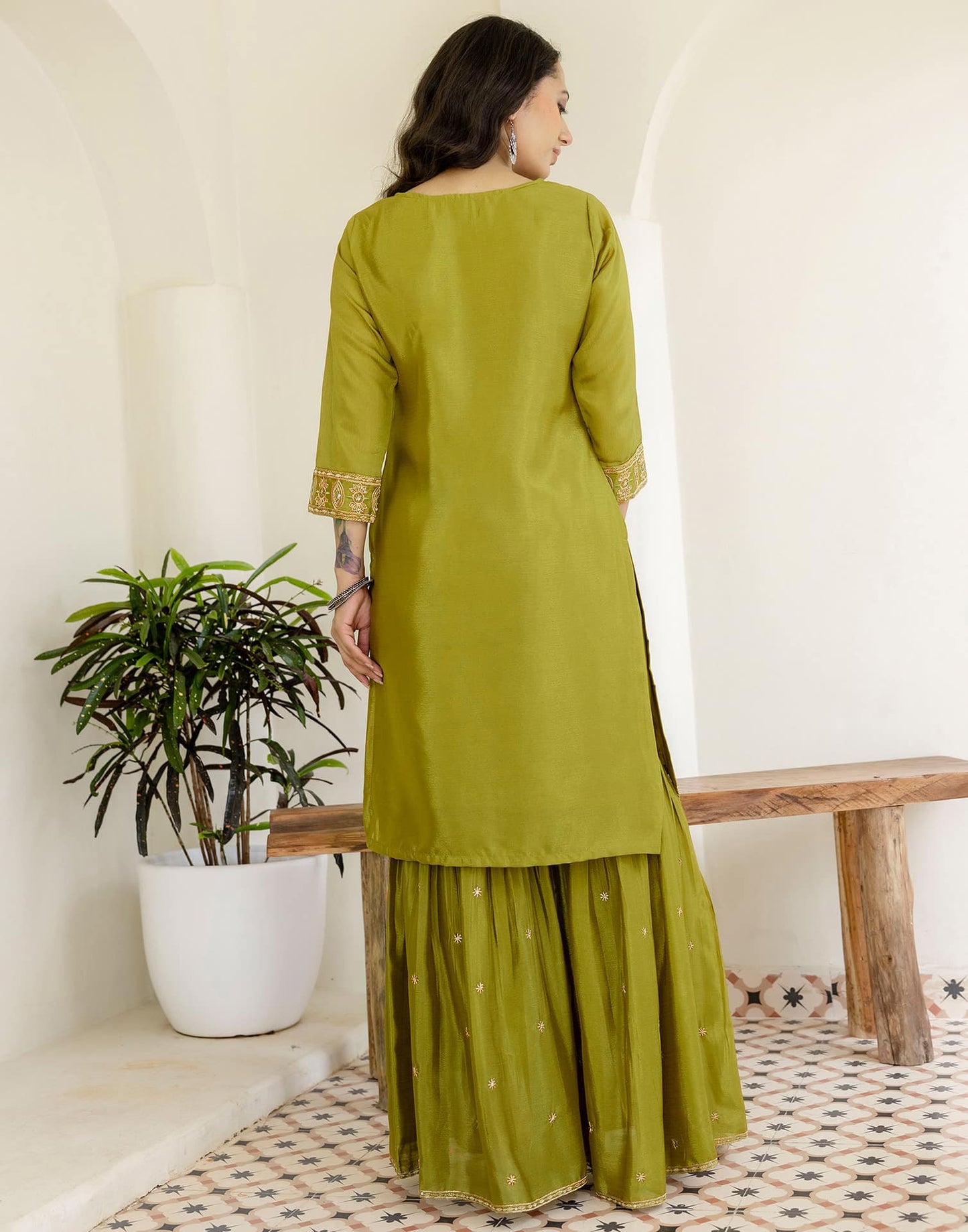 Silk Straight Embroidery Square Neck Kurta with Pant & Dupatta