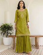 Poly Chinnon Embroidered Straight 3 Piece Kurta Set