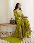 Poly Chinnon Embroidered Straight 3 Piece Kurta Set