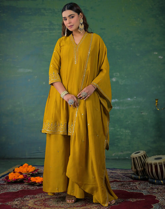 Silk Sequins Work Anarkali 3 Piece Kurta Set