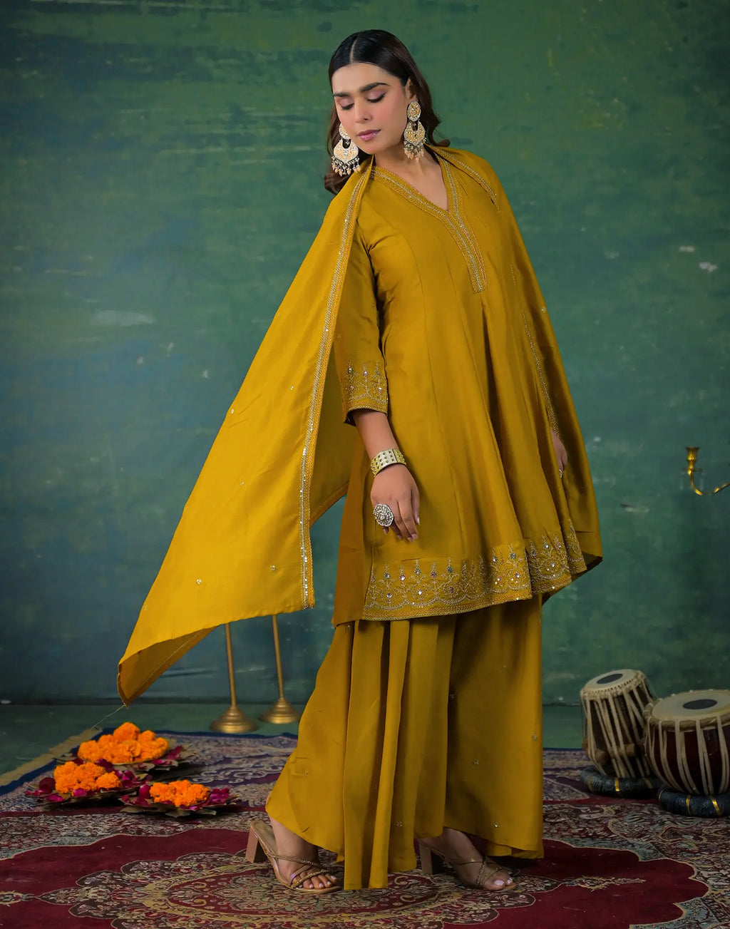 Skylee Silk Sequins Work Anarkali 3 Piece Kurta Set For Woman