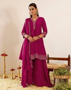 Skylee Silk Sequins Work A-Line 3 Piece Kurta Set For Woman