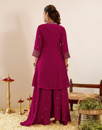 Skylee Silk Sequins Work A-Line 3 Piece Kurta Set For Woman