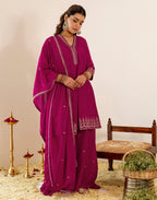 Skylee Silk Sequins Work A-Line 3 Piece Kurta Set For Woman