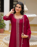 Skylee Silk Sequins Work A-Line 3 Piece Kurta Set For Woman