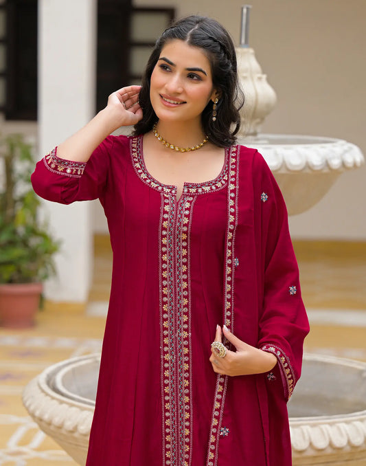 Silk Sequins Work Anarkali 3 Piece Kurta Set