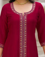 Skylee Silk Sequins Work A-Line 3 Piece Kurta Set For Woman