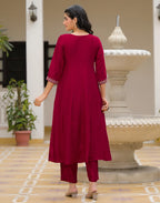 Skylee Silk Sequins Work A-Line 3 Piece Kurta Set For Woman