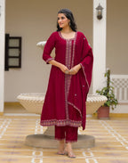 Skylee Silk Sequins Work A-Line 3 Piece Kurta Set For Woman