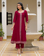 Skylee Silk Sequins Work A-Line 3 Piece Kurta Set For Woman