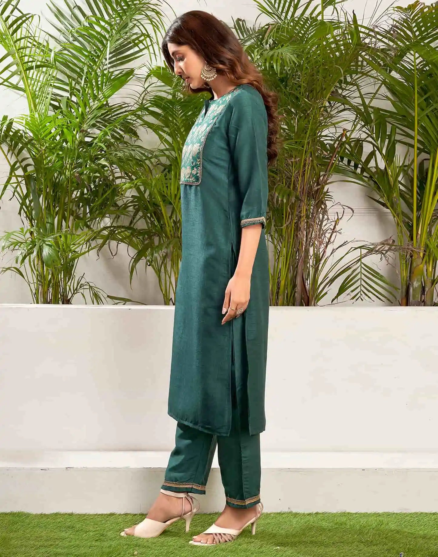 Silk Blend Woven Straight Kurta with Pant & Dupatta