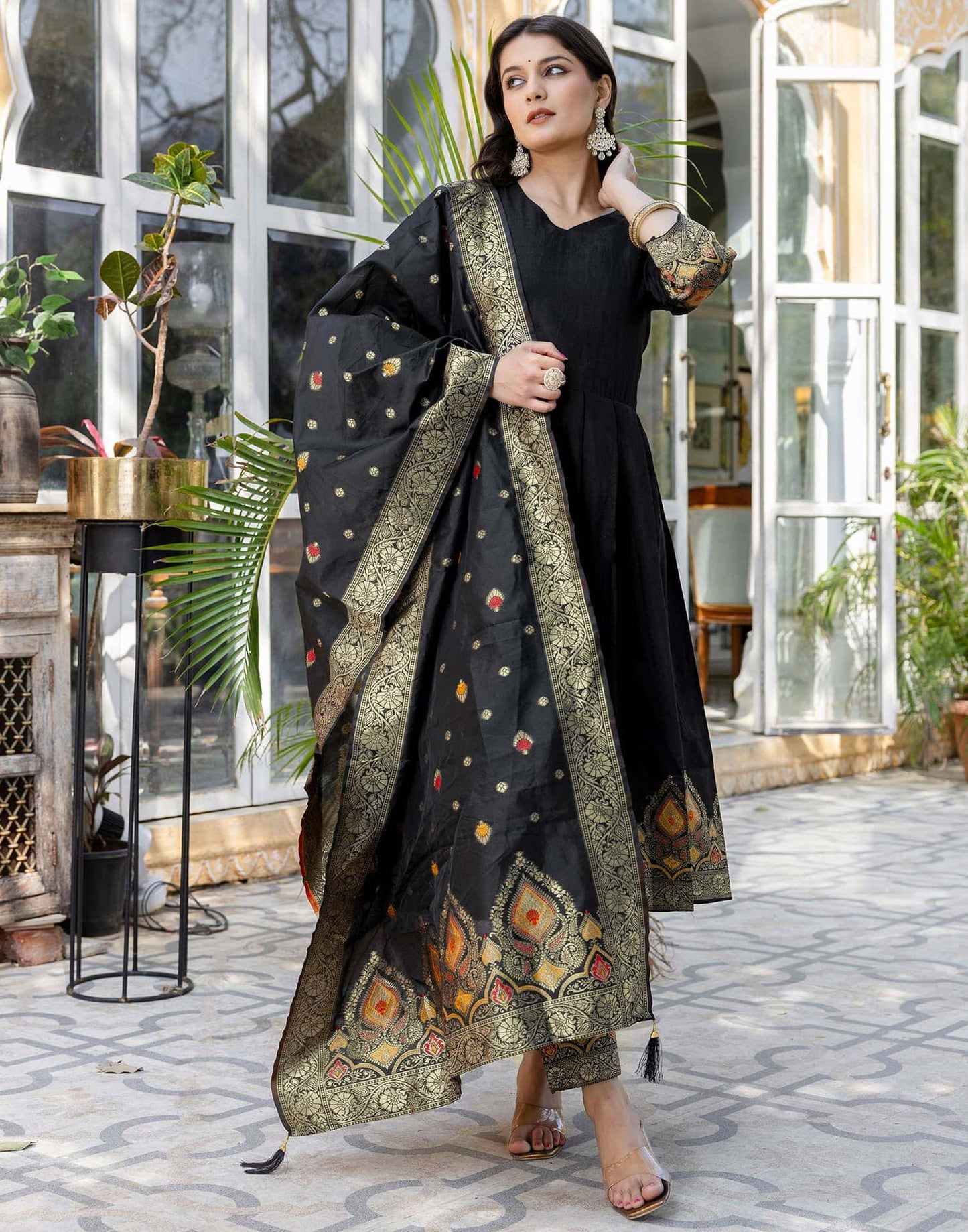 Rayon Weaving Anarkali Kurta with Pant & Dupatta