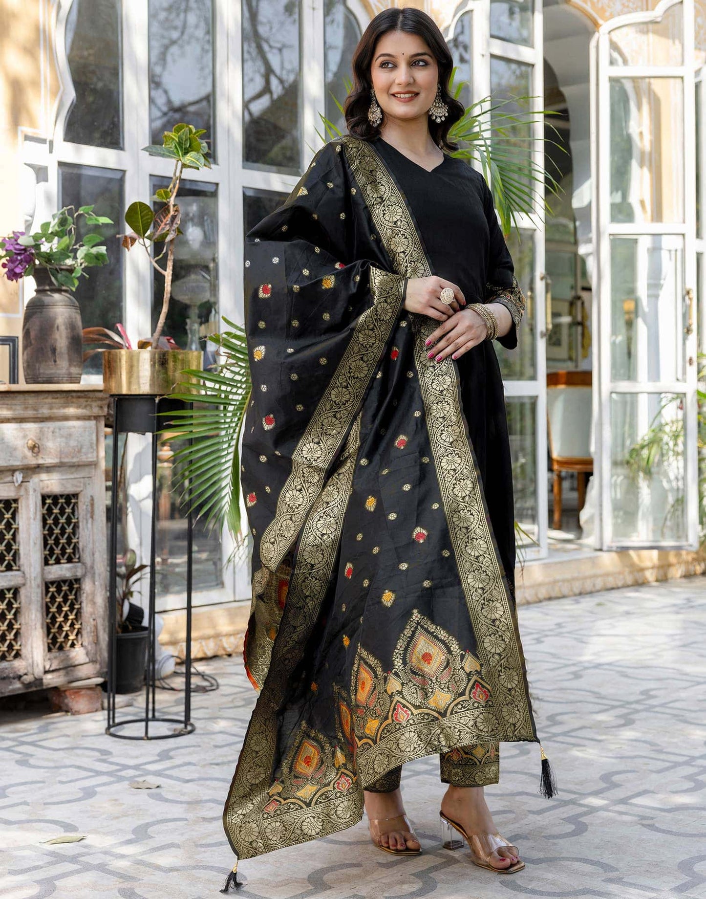 Rayon Weaving Anarkali Kurta with Pant & Dupatta
